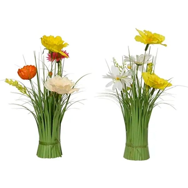 Ramo de hierba con narcisos y amapolas, poliéster, colores surtidos, 13 x 13 x 30 cm